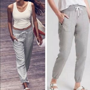 athleta 10 cabo linen jogger pants drawstring gray pockets 0439 405720